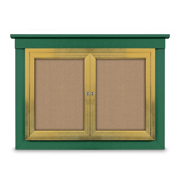 48"x36" 2-Door Enclosed Outdoor Letterboard, Hdr, Blue Felt/Bronze